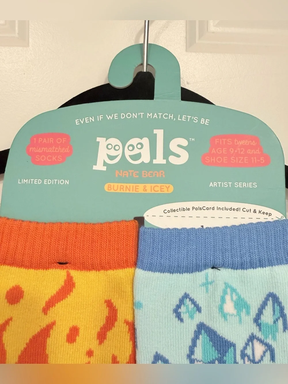 Pals Nate Bear Burnie & Icey Mismatched Socks Limited Edition NWT Kids Age 9-12